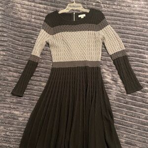 Calvin Klein Black and Gray Long Sleeve Dress